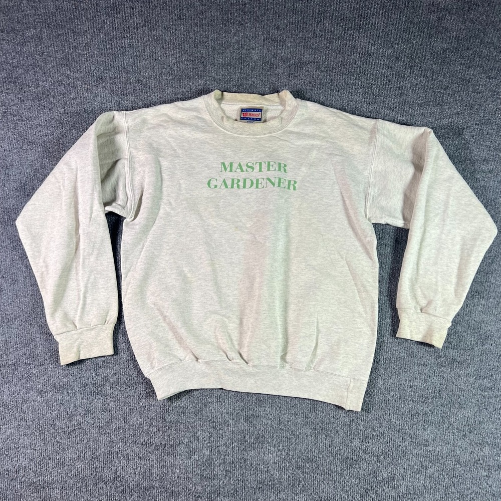 VTG Hanes Sweatshirt Mens Small Gray Ultimate Cotton Master Gardener Cottagecore